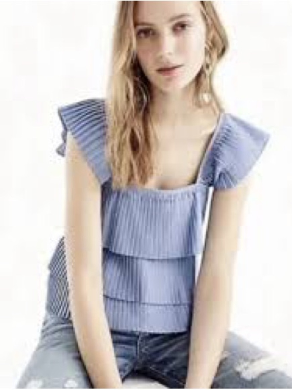 J. Crew Tiered Pleated Tank Top Blouse Preppy Boxy Size Medium - Picture 7 of 7